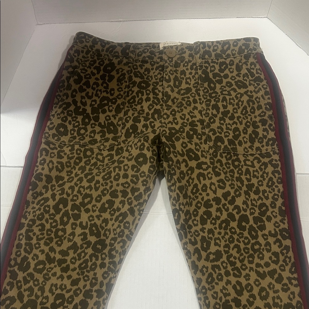 Sanctuary Animal Print Cropped Jeans with Red Stripe